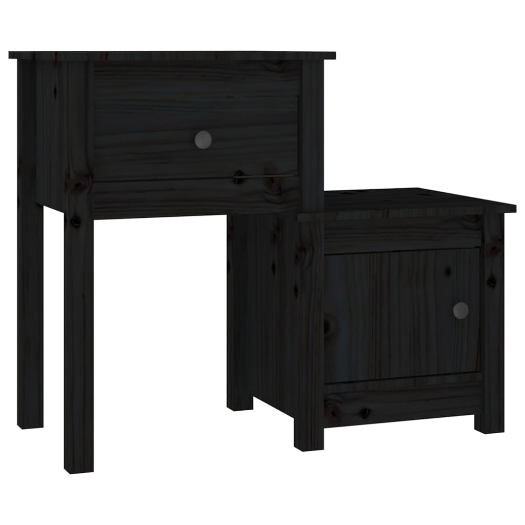 Comodino Nero 79,5x38x65,5 cm in Legno Massello di Pino 814547