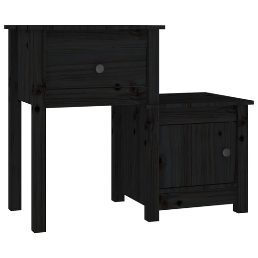 Comodino Nero 79,5x38x65,5 cm in Legno Massello di Pino 814547