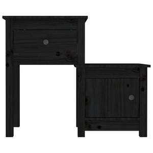 Comodino Nero 79,5x38x65,5 cm in Legno Massello di Pino 814547