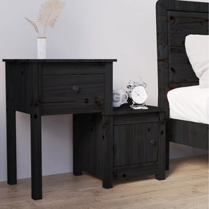 Comodino Nero 79,5x38x65,5 cm in Legno Massello di Pino 814547
