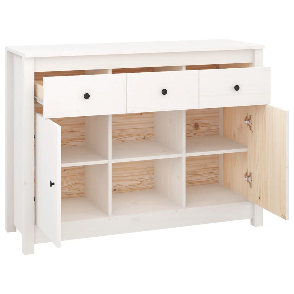 Credenza Bianca 100x35x74,5 cm in Legno Massello di Pino 814550