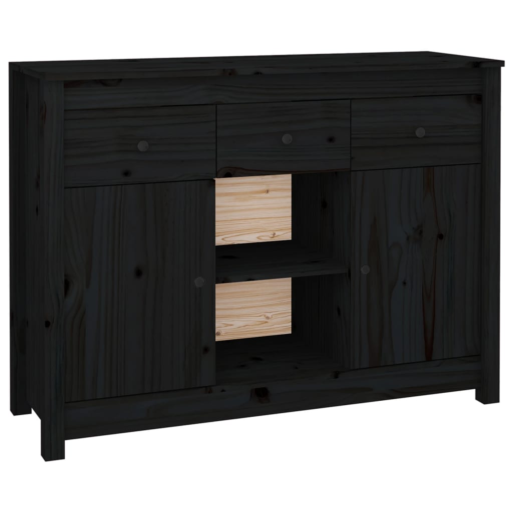 Credenza-Buffet-Armadio da cucina Nera 100x35x74,5 cm in Legno Massello di Pino