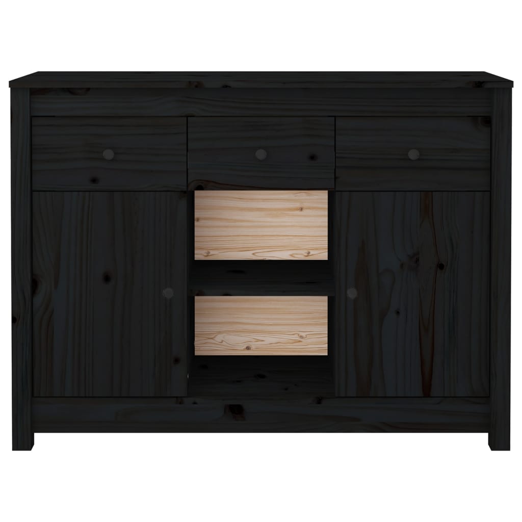 Credenza-Buffet-Armadio da cucina Nera 100x35x74,5 cm in Legno Massello di Pino