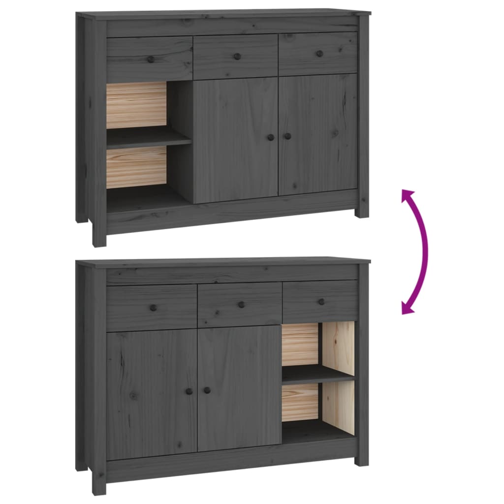 Credenza Grigia 100x35x74 cm in Legno Massello di Pino 814556