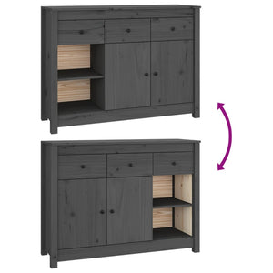 Credenza Grigia 100x35x74 cm in Legno Massello di Pino 814556