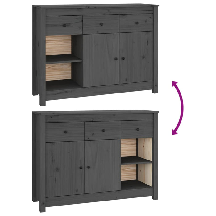 Credenza Grigia 100x35x74 cm in Legno Massello di Pino 814556