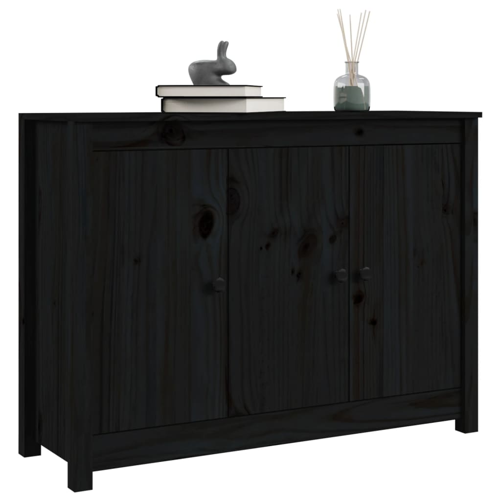 Credenza Nera 100x35x74 cm in Legno Massello di Pino 814563