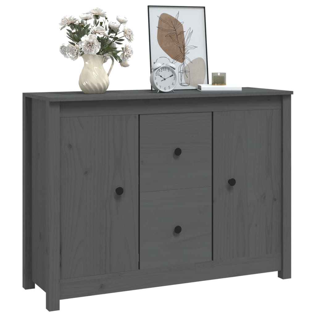 Credenza Grigia 100x35x74 cm in Legno Massello di Pino 814566