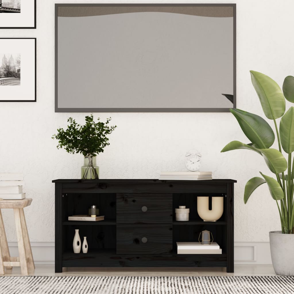 Mobile Porta TV Nero 103x36,5x52 cm in Legno Massello di Pino 814573