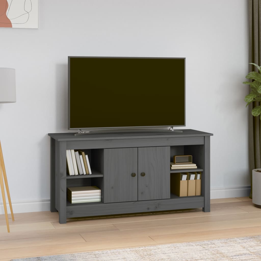 Mobile Porta TV Grigio 103x36,5x52 cm in Legno Massello di Pino 814576