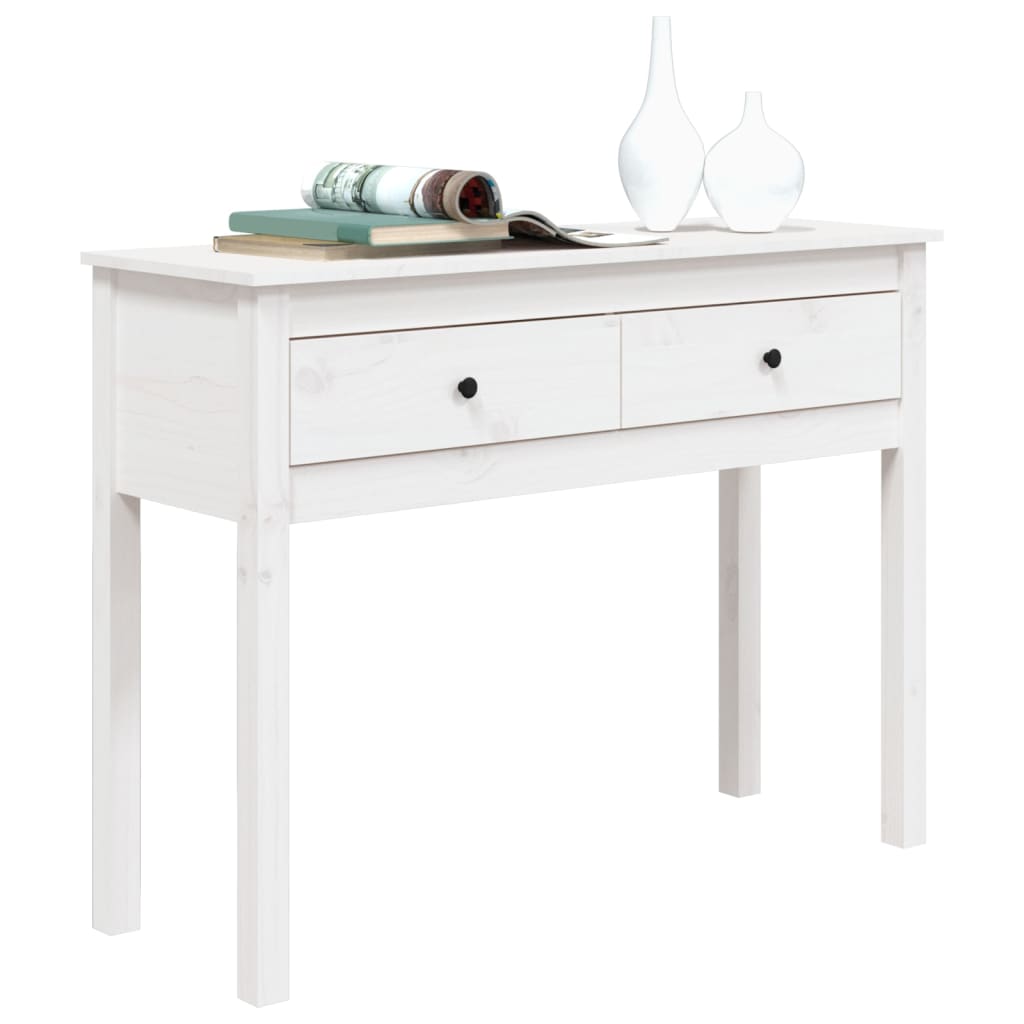 Tavolo Consolle Bianco 100x35x75 cm in Legno Massello di Pino 814615