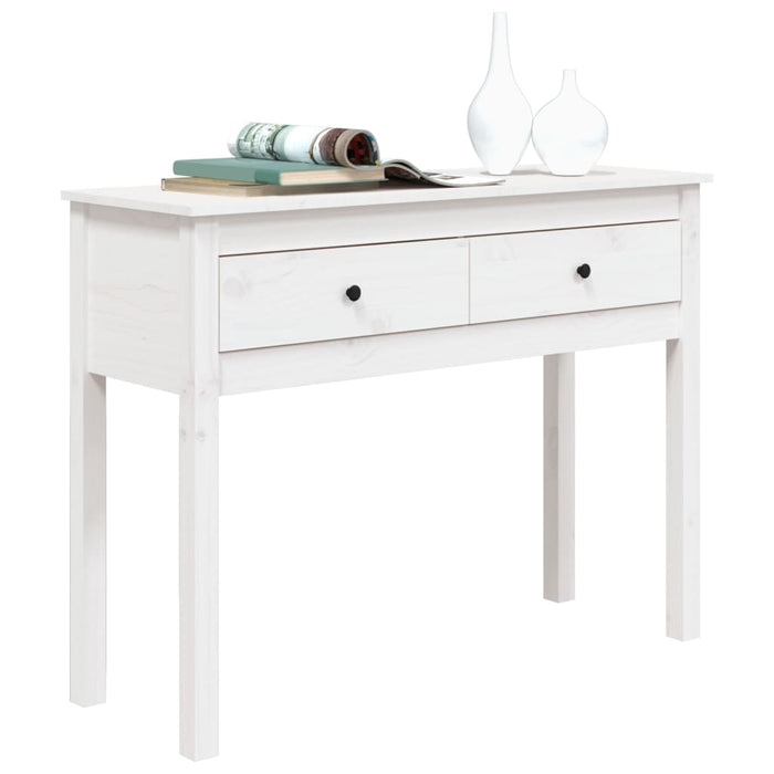 Tavolo Consolle Bianco 100x35x75 cm in Legno Massello di Pino 814615