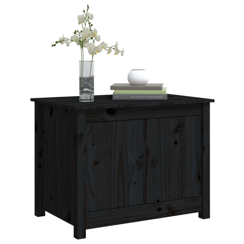 Tavolino da Salotto Nero 71x49x55 cm in Legno Massello di Pino