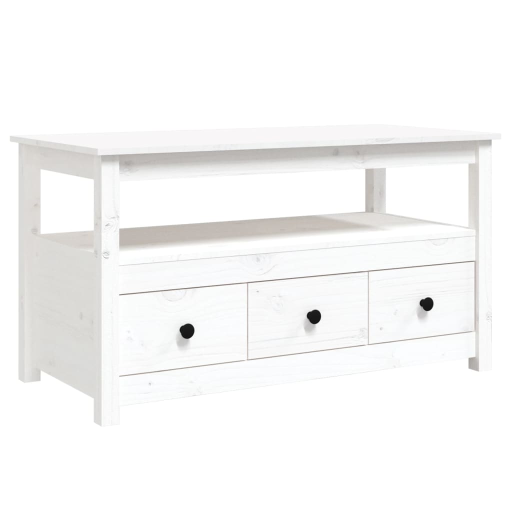 Tavolino da Salotto Bianco 102x49x55 cm Legno Massello di Pino 820932