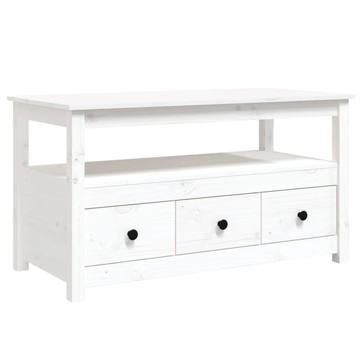 Tavolino da Salotto Bianco 102x49x55 cm Legno Massello di Pino 820932