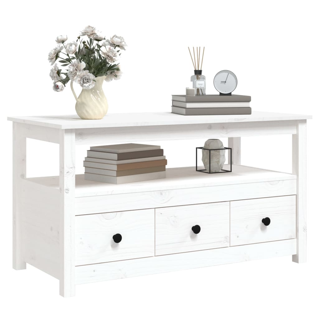 Tavolino da Salotto Bianco 102x49x55 cm Legno Massello di Pino 820932
