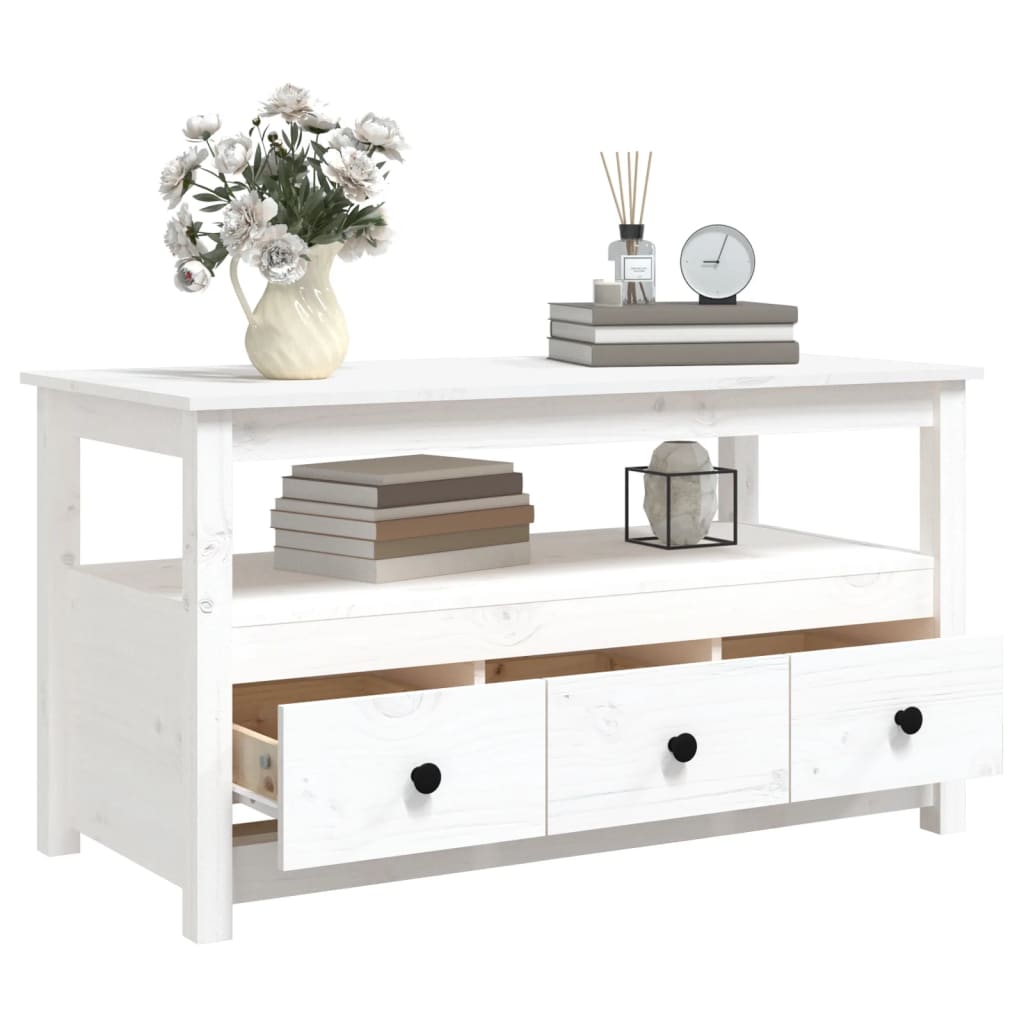 Tavolino da Salotto Bianco 102x49x55 cm Legno Massello di Pino 820932