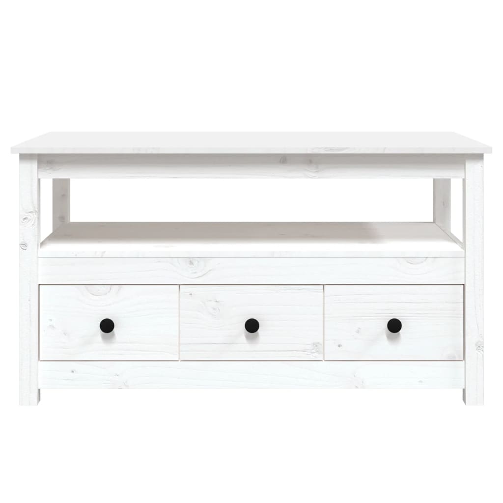 Tavolino da Salotto Bianco 102x49x55 cm Legno Massello di Pino 820932