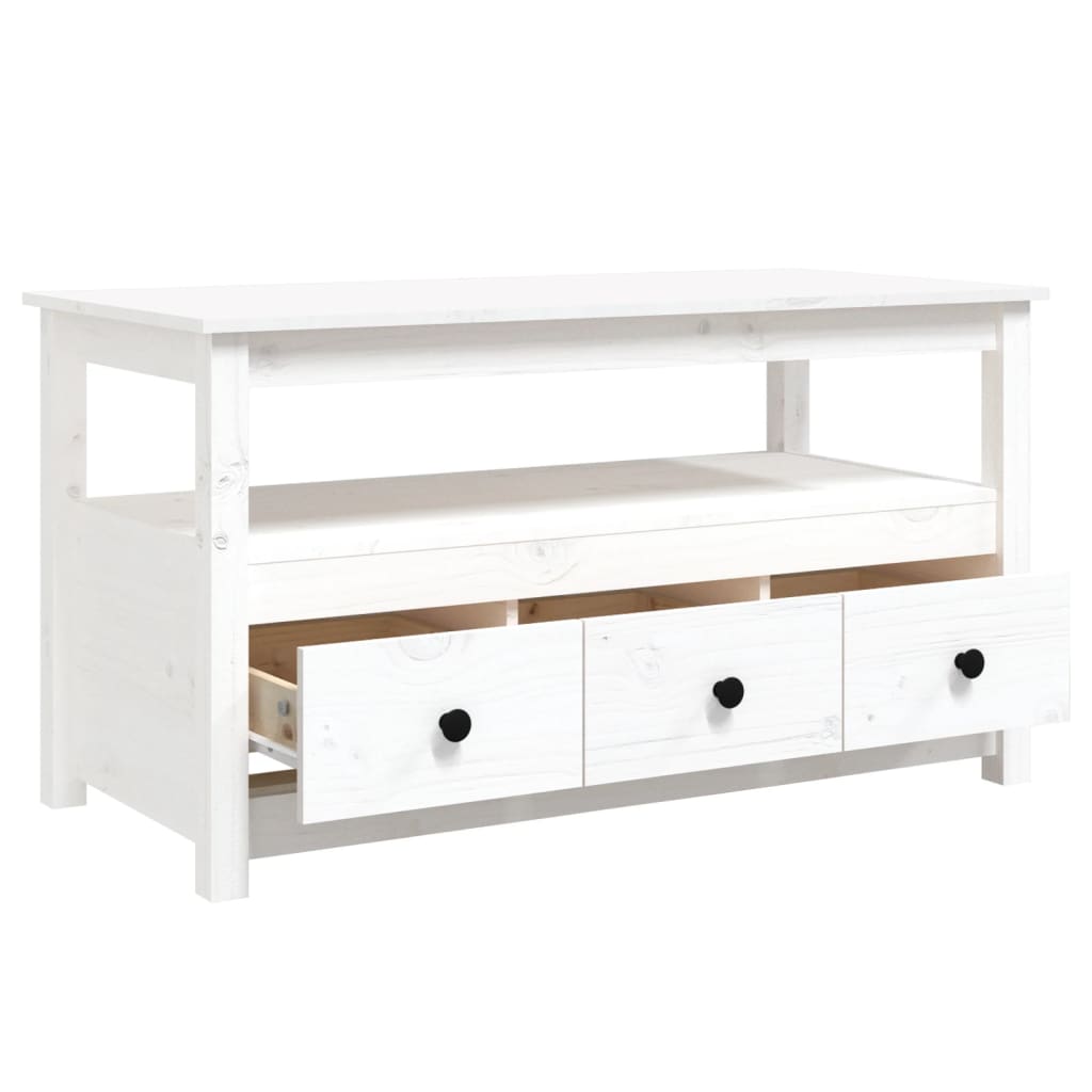Tavolino da Salotto Bianco 102x49x55 cm Legno Massello di Pino 820932