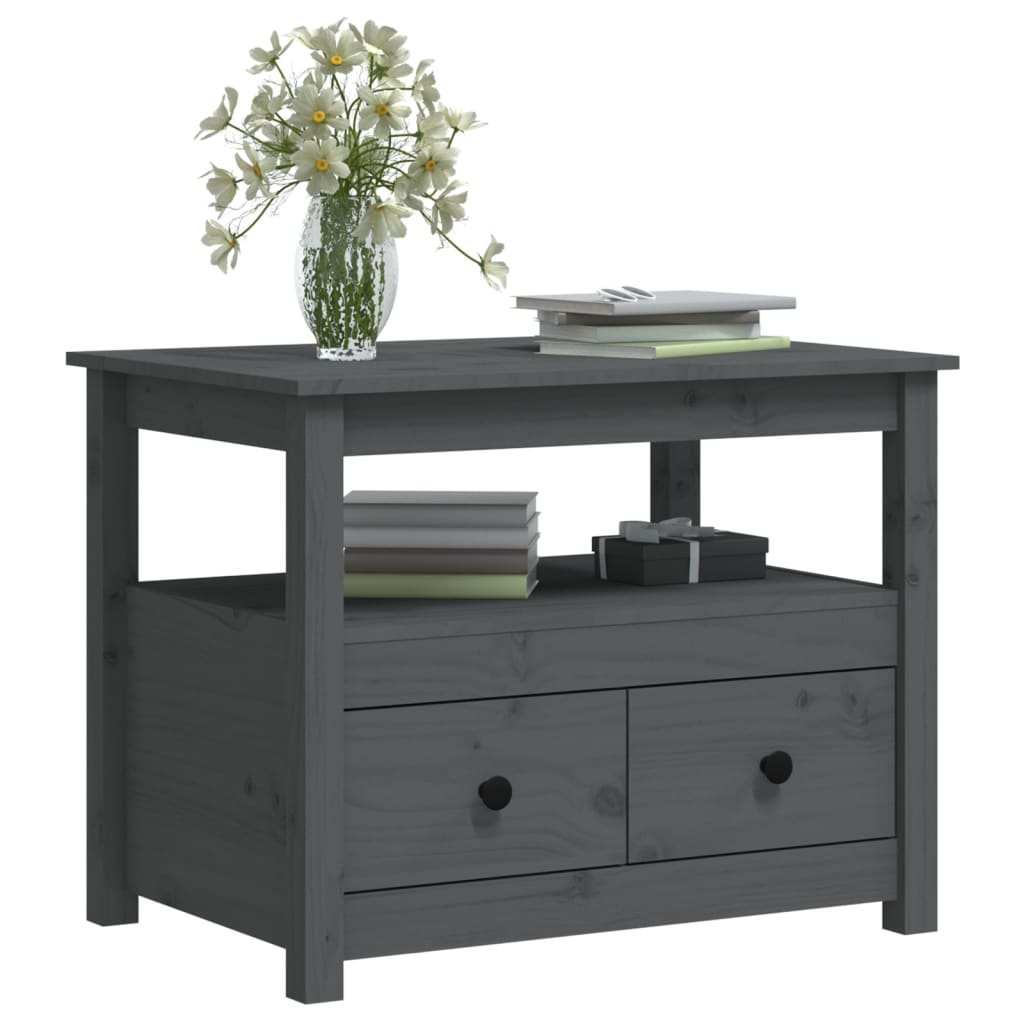 Tavolino da Salotto Grigio 71x49x55cm in Legno Massello di Pino 820938