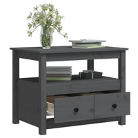 Tavolino da Salotto Grigio 71x49x55cm in Legno Massello di Pino 820938