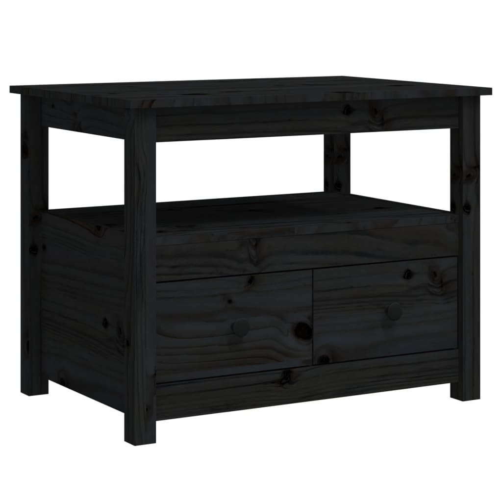 Tavolino da Salotto Nero 71x49x55 cm in Legno Massello di Pino cod mxl 26884