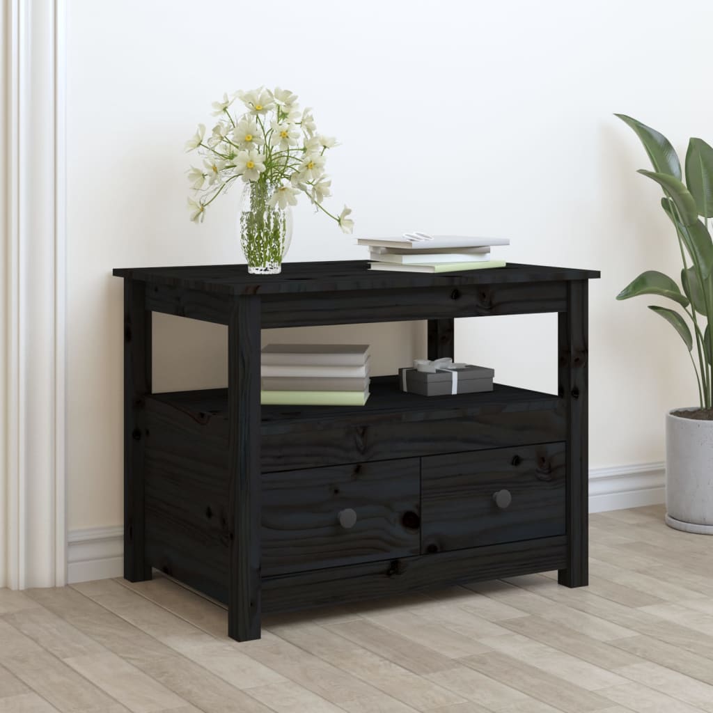 Tavolino da Salotto Nero 71x49x55 cm in Legno Massello di Pino cod mxl 26884