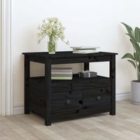 Tavolino da Salotto Nero 71x49x55 cm in Legno Massello di Pino cod mxl 26884