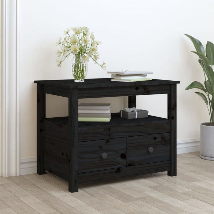 Tavolino da Salotto Nero 71x49x55 cm in Legno Massello di Pino cod mxl 26884
