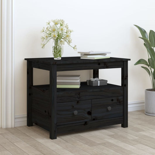 Tavolino da Salotto Nero 71x49x55cm in Legno Massello di Pino 820940