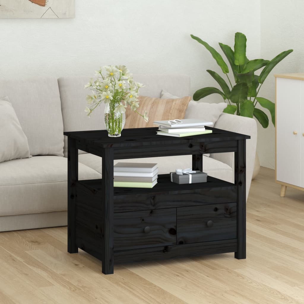 Tavolino da Salotto Nero 71x49x55cm in Legno Massello di Pino 820940