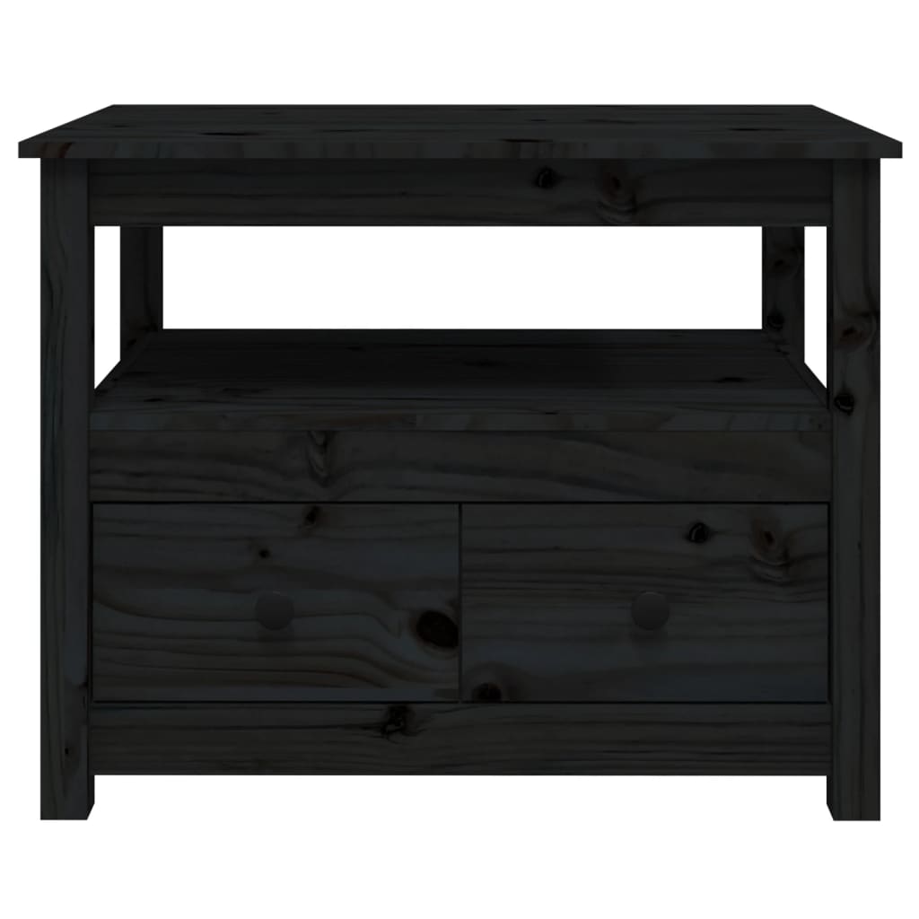 Tavolino da Salotto Nero 71x49x55cm in Legno Massello di Pino 820940