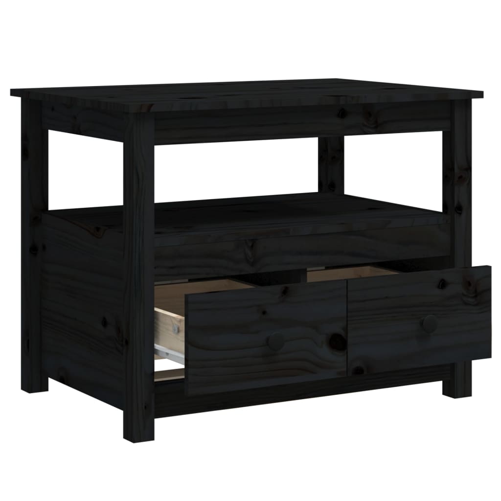Tavolino da Salotto Nero 71x49x55 cm in Legno Massello di Pino cod mxl 26884