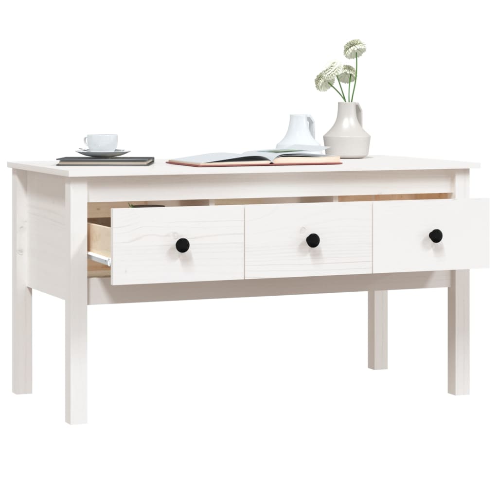 Tavolino da Salotto Bianco 102x49x55 cm Legno Massello di Pino cod mxl 26479