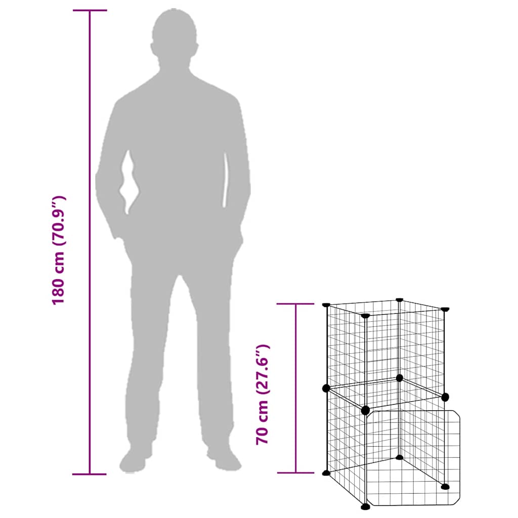 Gabbia per Animali 8 Pannelli con Porta Nero 35x35 cm Acciaio 3114032