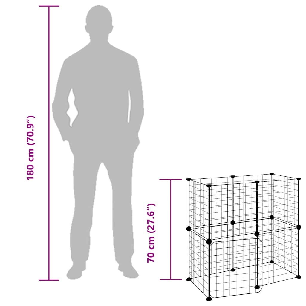Gabbia per Animali 12 Pannelli con Porta Nero 35x35 cm Acciaio 3114033
