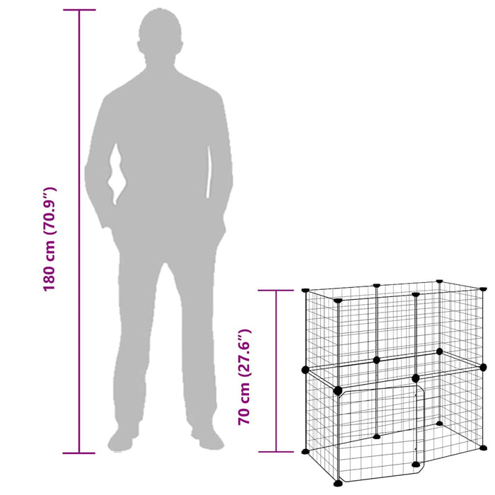 Gabbia per Animali 12 Pannelli con Porta Nero 35x35 cm Acciaio 3114033