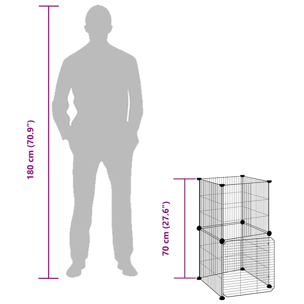 Gabbia per Animali 8 Pannelli con Porta Nero 35x35 cm Acciaio 3114035