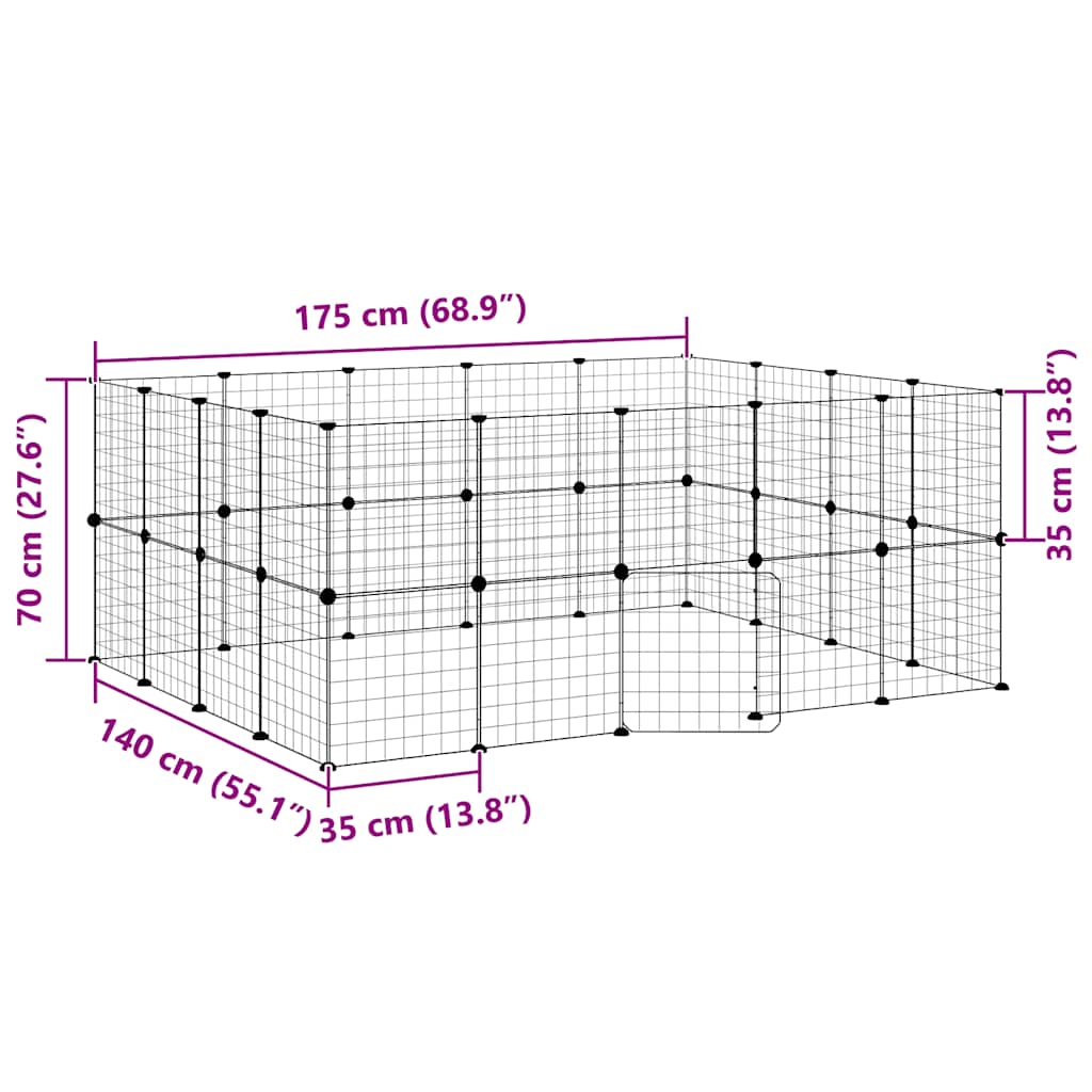 Gabbia per Animali 36 Pannelli con Porta Nera 35x35 cm Acciaio 3114039