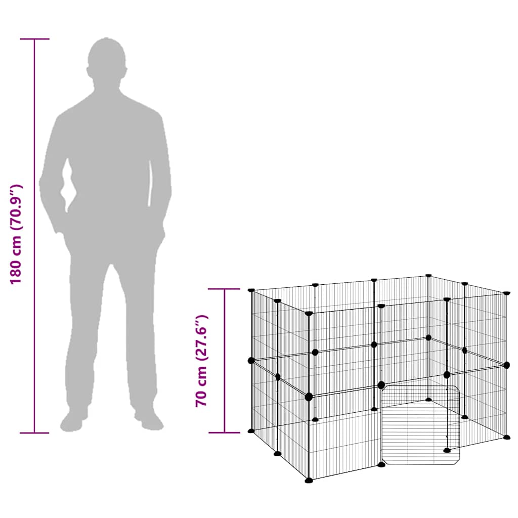 Gabbia per Animali 20 Pannelli con Porta Nera 35x35 cm Acciaio 3114043