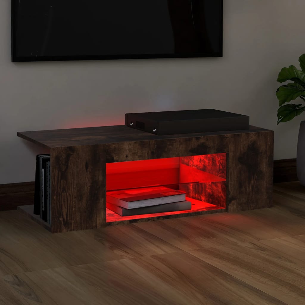 Mobile Porta TV con Luci LED Rovere Fumo 90x39x30 cm 822665