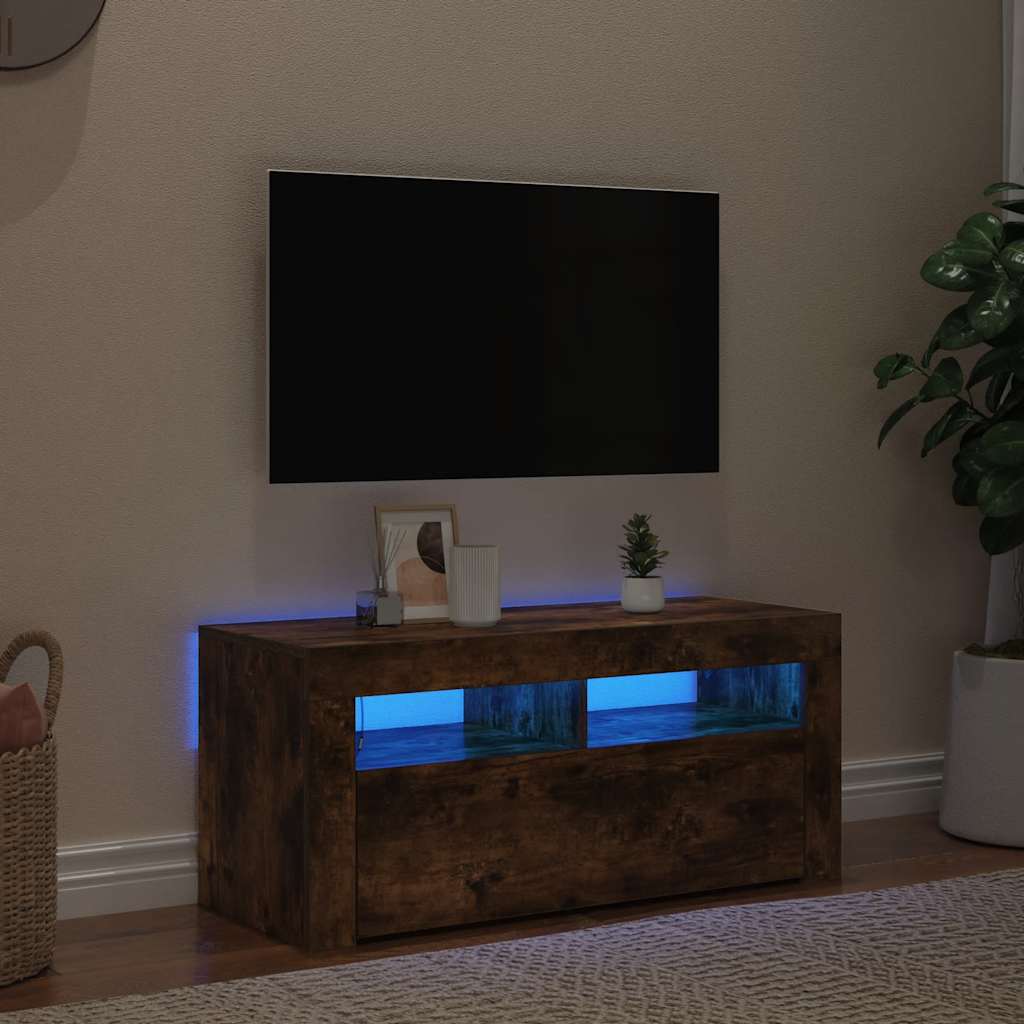 Mobile Porta TV con Luci LED Rovere Fumo 90x35x40 cm 822721