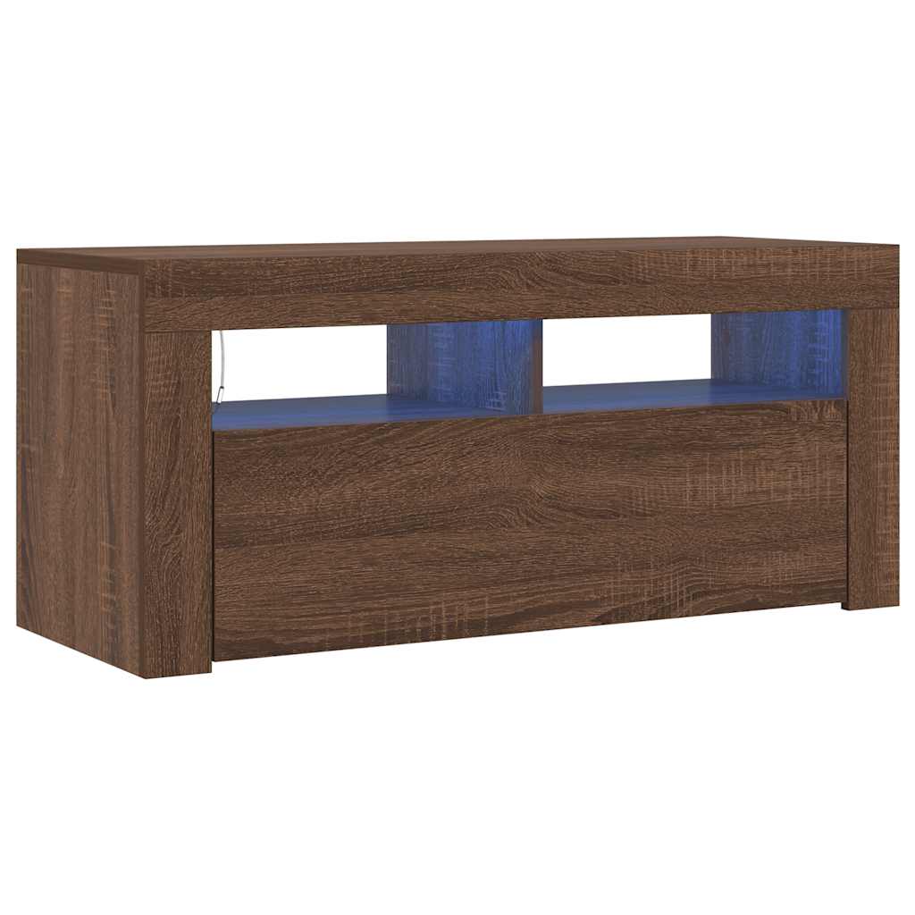Mobile Porta TV con Luci LED-Credenza TV Rovere Marrone 90x35x40 cm