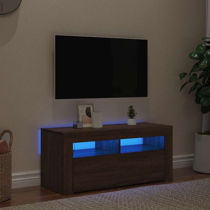 Mobile Porta TV con Luci LED-Credenza TV Rovere Marrone 90x35x40 cm