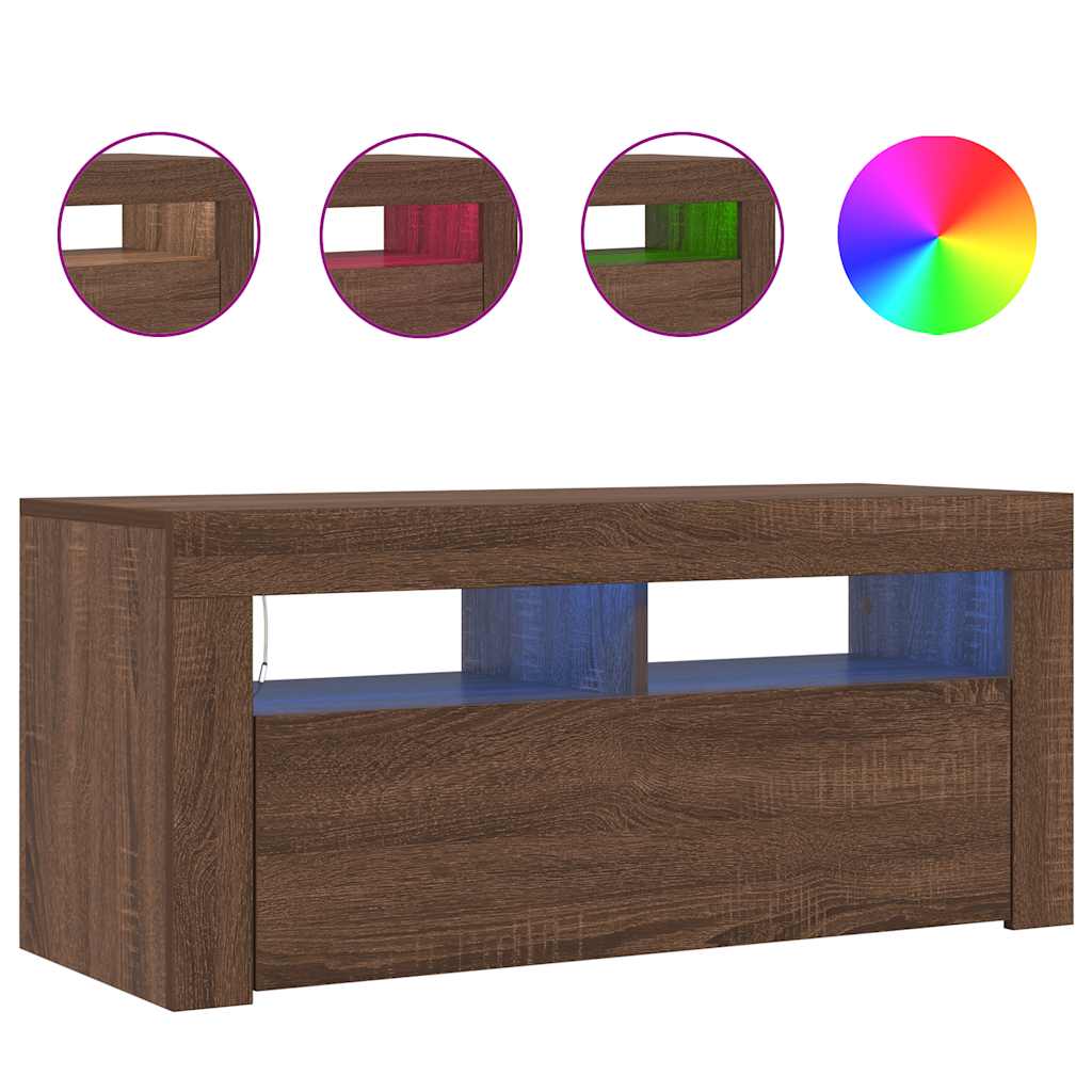 Mobile Porta TV con Luci LED-Credenza TV Rovere Marrone 90x35x40 cm