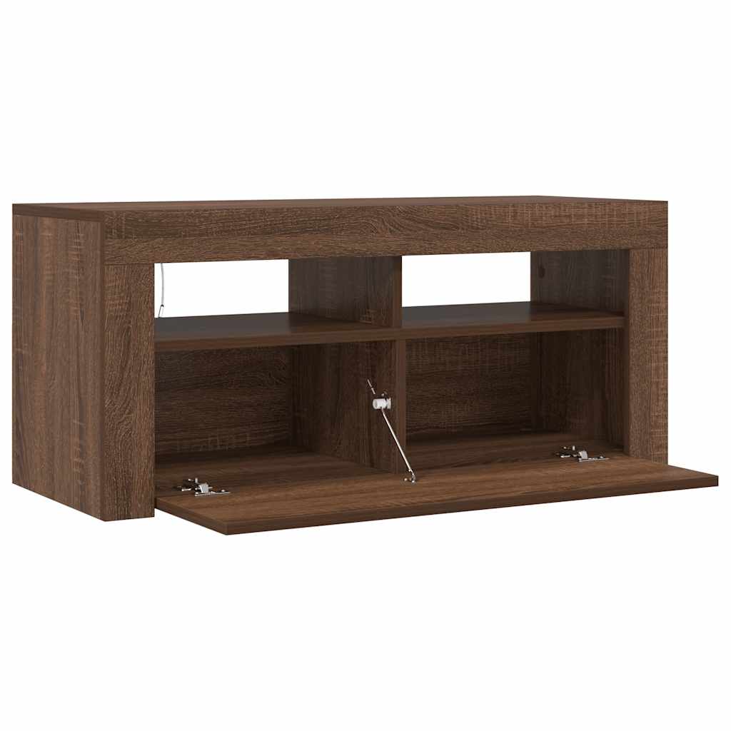 Mobile Porta TV con Luci LED-Credenza TV Rovere Marrone 90x35x40 cm