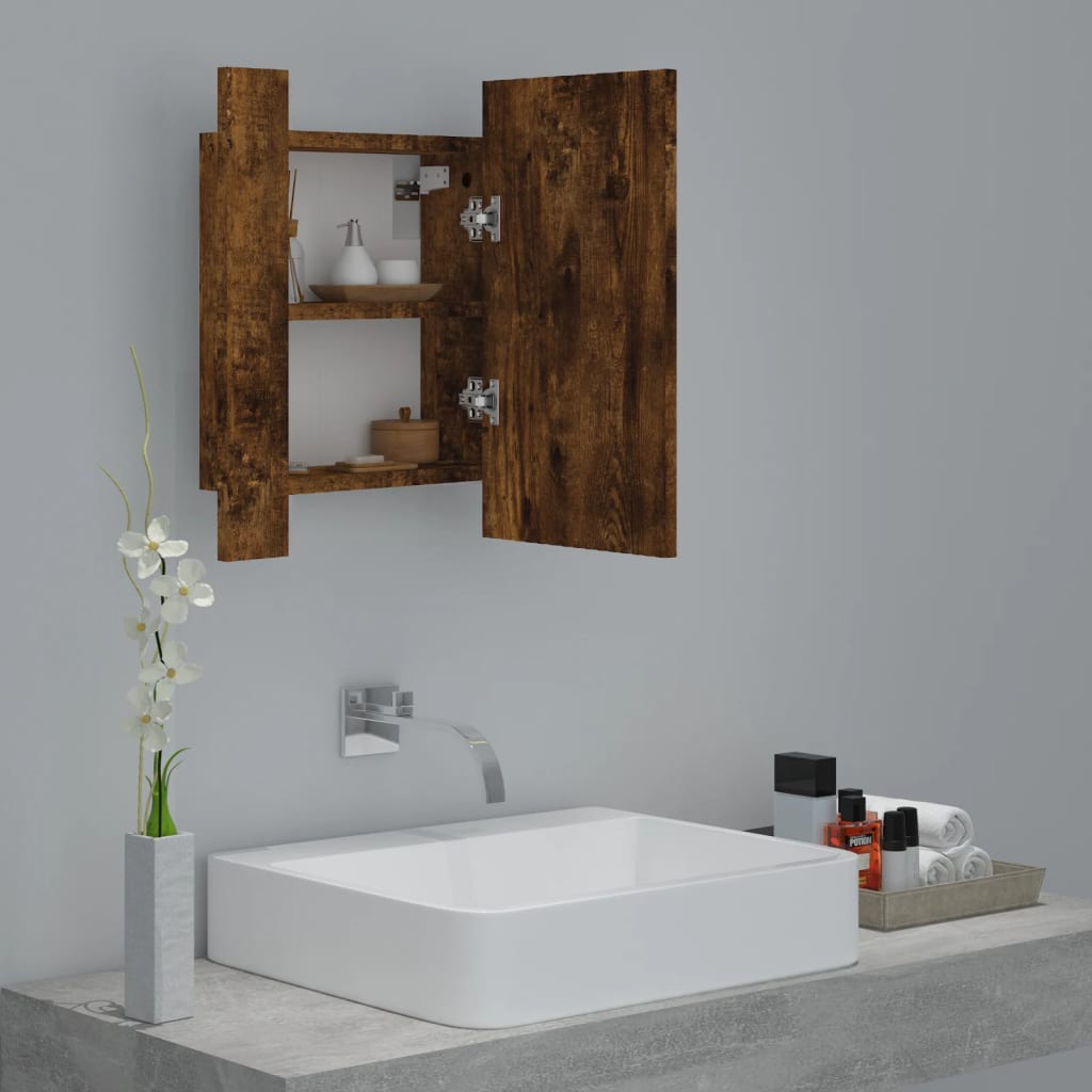 Mobile Bagno Specchio LED Rovere Fumo 40x12x45cm Multistrato 822833