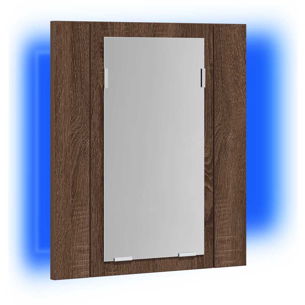 Mobile Bagno Specchio LED-Armadietto a Specchio da Bagno Rovere Marrone 40x12x45cm Multistrato