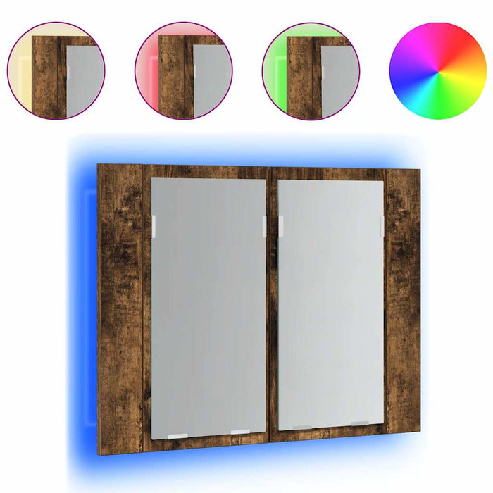 Mobile a Specchio LED Rovere Fumo 60x12x45 cm Legno Multistrato 822841