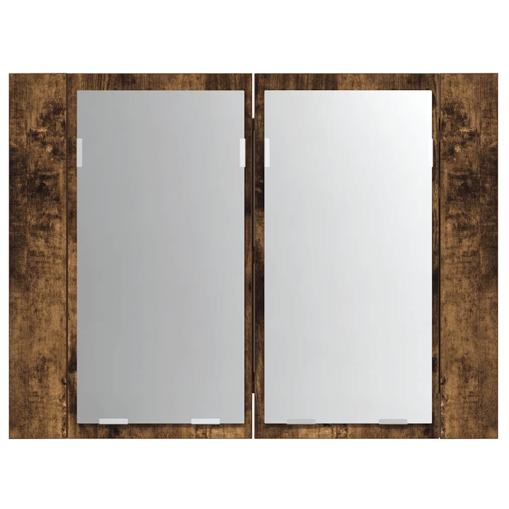 Mobile a Specchio LED-Armadietto a Specchio Rovere Fumo 60x12x45 cm Legno Multistrato